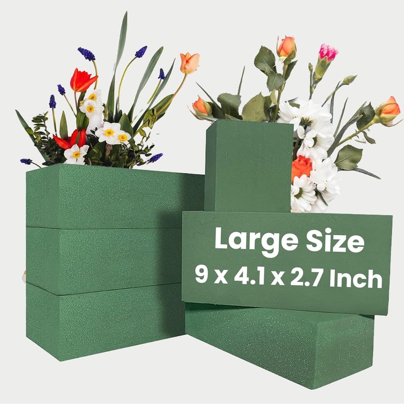FLORABELS 6 PCS Wet Floral Foam Blocks for Fresh Flowers, Each (9"L x 4.1"W x 2.7"H)Green Foam for Flower Arrangements, Florist Foam Bricks for Weddings, Birthdays Gifts, Flower Foam Blocks for Crafts - Image 1